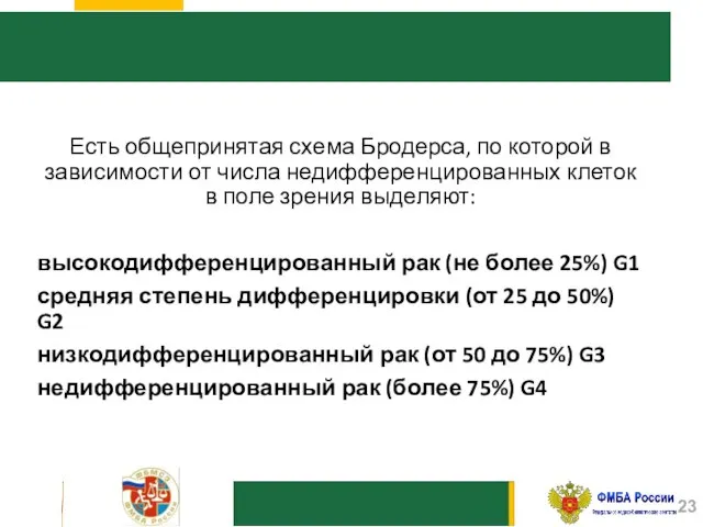 Есть общепринятая схема Бродерса, по которой в зависимости от числа недифференцированных клеток