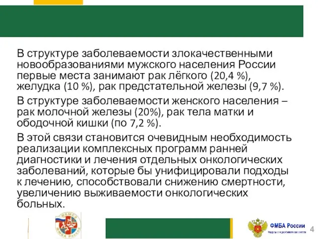 В структуре заболеваемости злокачественными новообразованиями мужского населения России первые места занимают рак