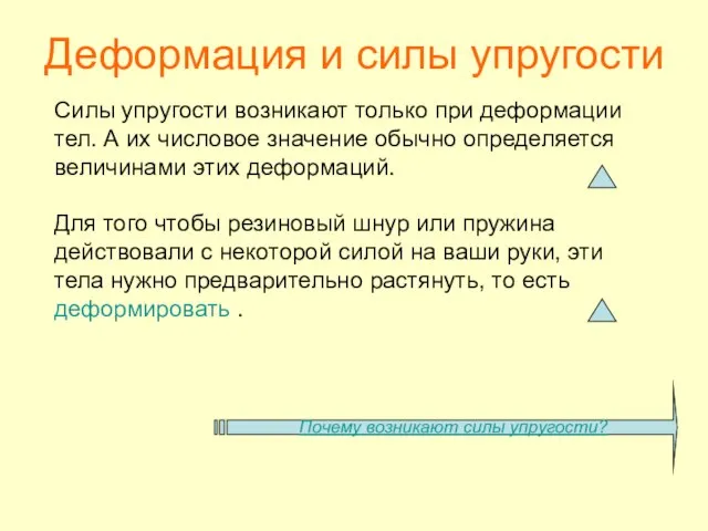 Силы упругости возникают только при деформации тел. А их числовое значение обычно