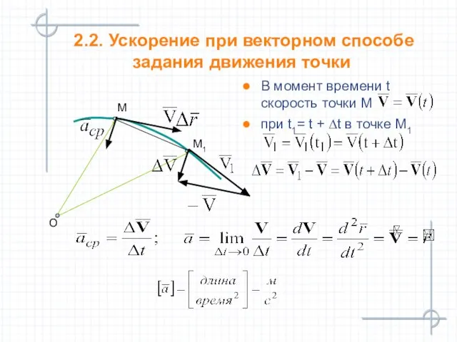 2.2. Ускорение при векторном способе задания движения точки В момент времени t