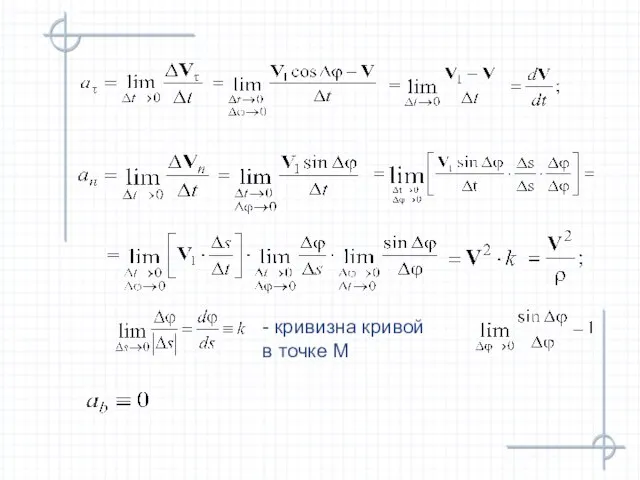 - кривизна кривой в точке М