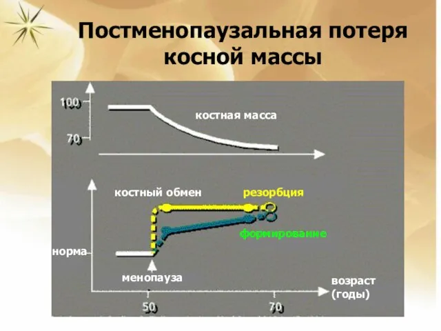 Постменопаузальная потеря косной массы менопауза костная масса резорбция формирование возраст (годы) норма костный обмен