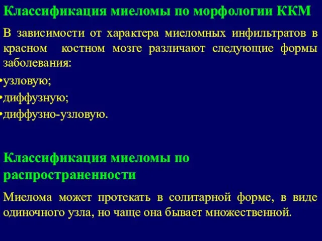 Классификация миеломы по морфологии ККМ В зависимости от характера миеломных инфильтратов в