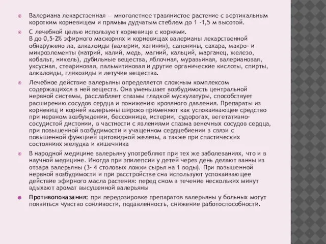 Валериана лекарственная — многолетнее травянистое растение с вертикальным коротким корневищем и прямым