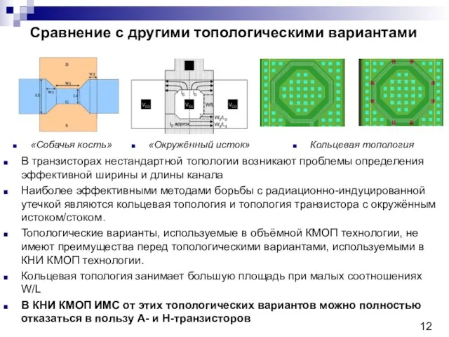 Сравнение с другими топологическими вариантами В транзисторах нестандартной топологии возникают проблемы определения