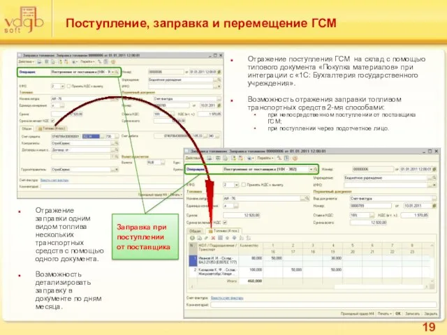 Поступление, заправка и перемещение ГСМ Отражение поступления ГСМ на склад с помощью