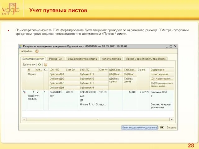 Учет путевых листов При оперативном учете ГСМ формирование бухгалтерских проводок по отражению
