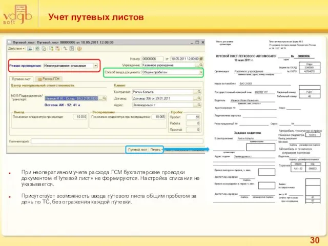 Учет путевых листов При неоперативном учете расхода ГСМ бухгалтерские проводки документом «Путевой