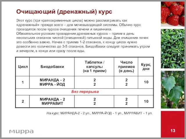 13 На курс: МИРАНДА-2 - 2 уп., МИРРА-ЙОД - 1 уп., МИРРАВИТ