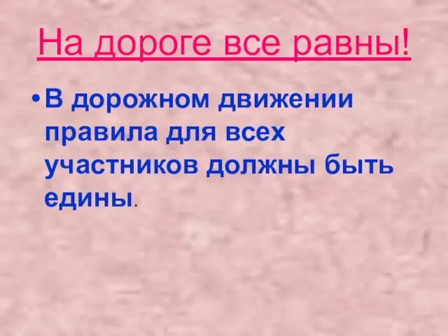 На дороге все равны! В дорожном движении правила для всех участников должны быть едины.