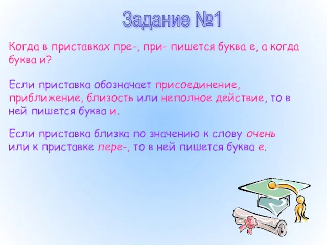 Задание №1 Когда в приставках пре-, при- пишется буква е, а когда