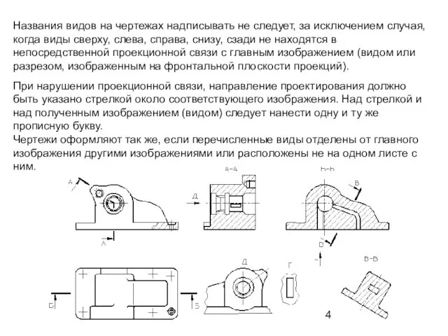 Названия видов на чертежах надписывать не следует, за исключением случая, когда виды