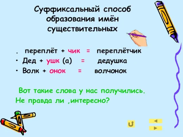 Суффиксальный способ образования имён существительных . переплёт + чик = переплётчик Дед