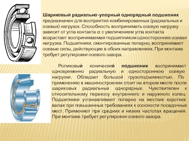 Шариковый радиально-упорный однорядный подшипник предназначен для восприятия комбинированных (радиальных и осевых) нагрузок.