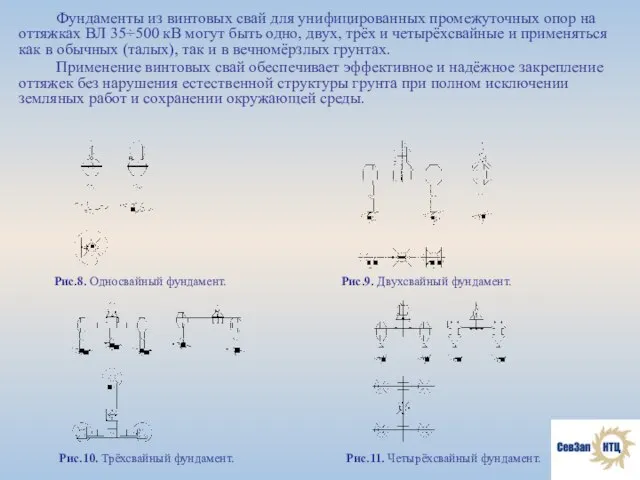 Фундаменты из винтовых свай для унифицированных промежуточных опор на оттяжках ВЛ 35÷500