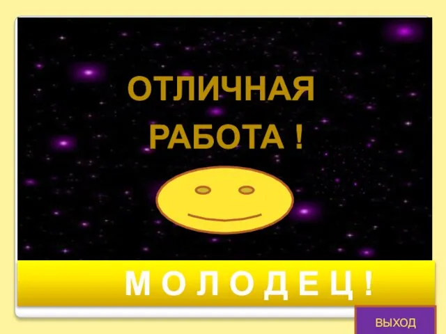 ОТЛИЧНАЯ РАБОТА ! М О Л О Д Е Ц ! ВЫХОД