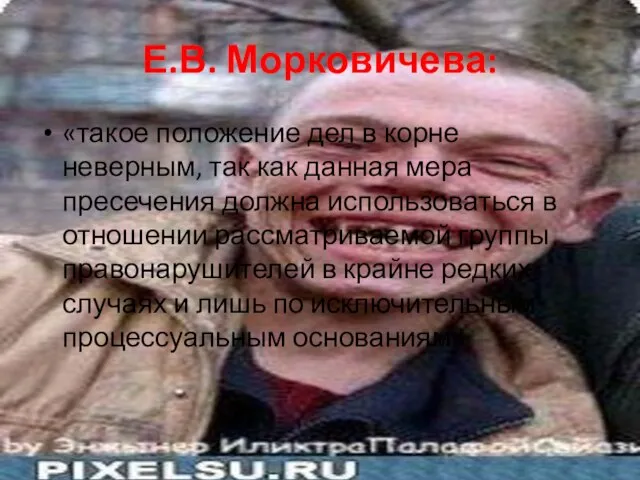 Е.В. Морковичева: «такое положение дел в корне неверным, так как данная мера