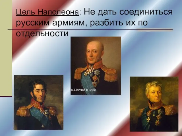 Цель Наполеона: Не дать соединиться русским армиям, разбить их по отдельности