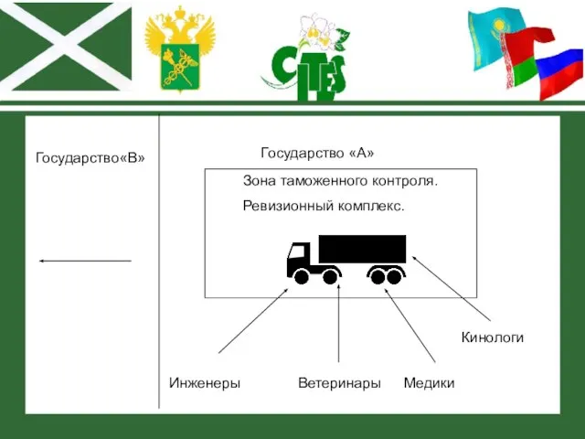 Государство«В» Государство «А» Зона таможенного контроля. Ревизионный комплекс. Инженеры Ветеринары Медики Кинологи