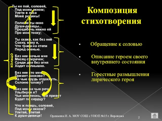 Ты не пой, соловей, Под моим окном; Улети в леса Моей родины!