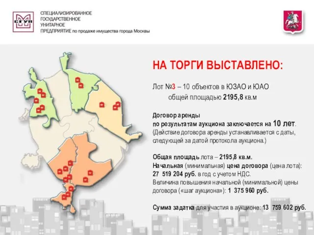 НА ТОРГИ ВЫСТАВЛЕНО: Лот №3 – 10 объектов в ЮЗАО и ЮАО