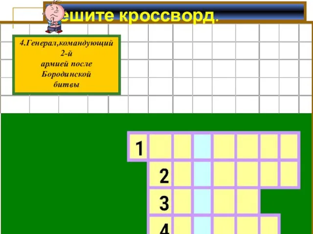 Решите кроссворд. 4.Генерал,командующий 2-й армией после Бородинской битвы