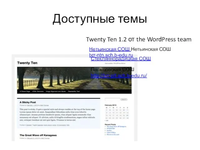 Доступные темы Twenty Ten 1.2 от the WordPress team Нетьинская СОШ Нетьинская