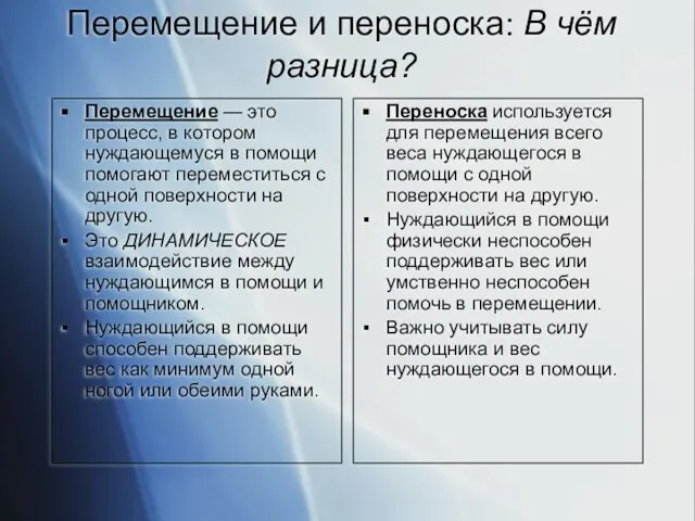 Перемещение и переноска: В чём разница? Перемещение — это процесс, в котором