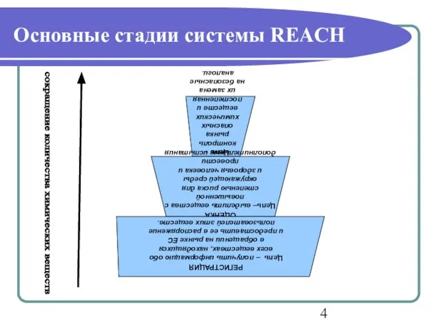 Основные стадии системы REACH сокращение количества химических веществ