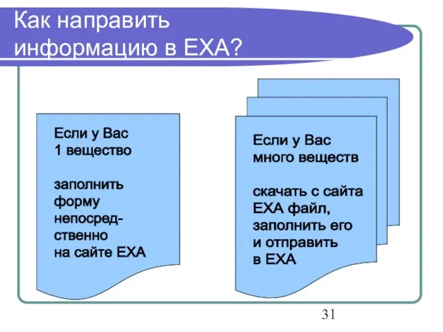 Как направить информацию в ЕХА? Если у Вас 1 вещество заполнить форму