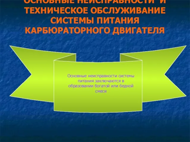 ОСНОВНЫЕ НЕИСПРАВНОСТИ И ТЕХНИЧЕСКОЕ ОБСЛУЖИВАНИЕ СИСТЕМЫ ПИТАНИЯ КАРБЮРАТОРНОГО ДВИГАТЕЛЯ Основные неисправности системы