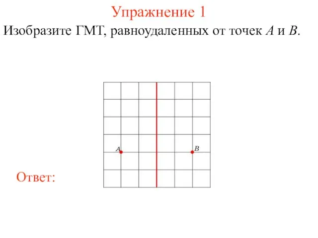 Упражнение 1 Изобразите ГМТ, равноудаленных от точек A и B.