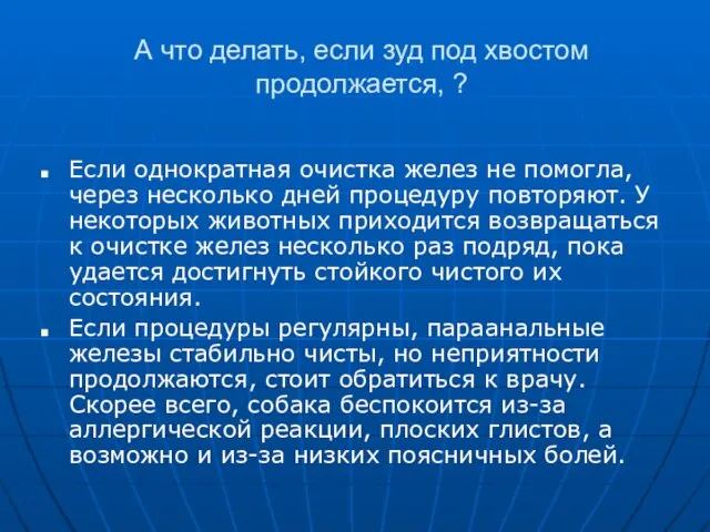 А что делать, если зуд под хвостом продолжается, ? Если однократная очистка