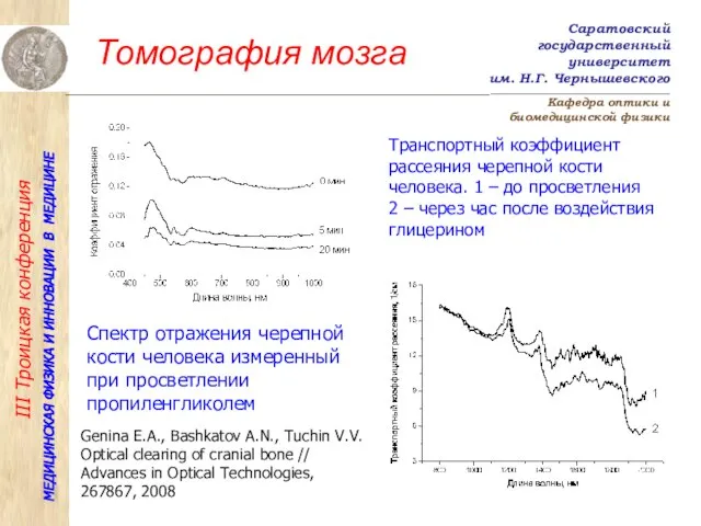 Томография мозга Genina E.A., Bashkatov A.N., Tuchin V.V. Optical clearing of cranial