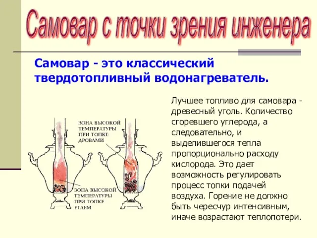 Самовар с точки зрения инженера Лучшее топливо для самовара - древесный уголь.