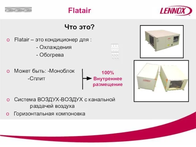 Что это? Flatair – это кондиционер для : - Охлаждения - Обогрева