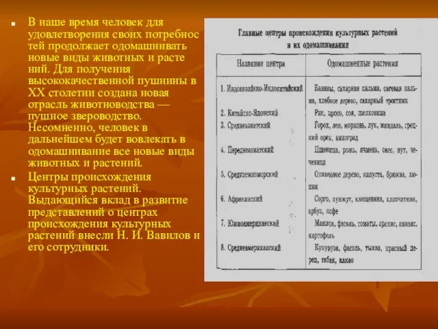 В наше время человек для удовлетворения своих потребнос­тей продолжает одомашнивать новые виды