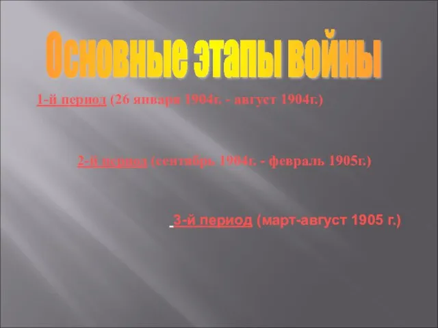 1-й период (26 января 1904г. - август 1904г.) 2-й период (сентябрь 1904г.