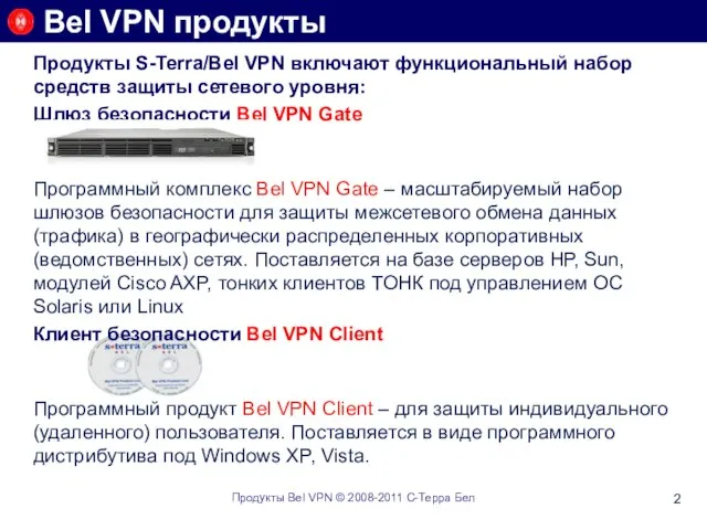 Bel VPN продукты Продукты Bel VPN © 2008-2011 С-Терра Бел Продукты S-Terra/Bel