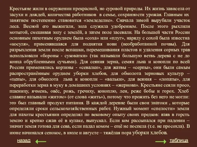 назад таблица Крестьяне жили в окружении прекрасной, но суровой природы. Их жизнь