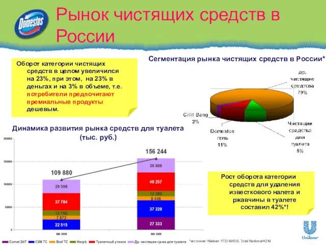 Рынок чистящих средств в России Сегментация рынка чистящих средств в России* *источник: