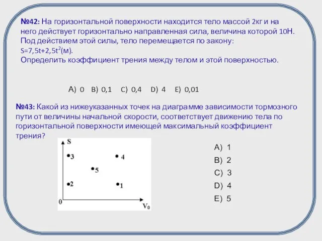 №42: На горизонтальной поверхности находится тело массой 2кг и на него действует