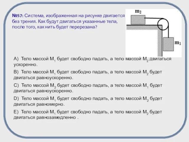 №57: Система, изображенная на рисунке двигается без трения. Как будут двигаться указанные