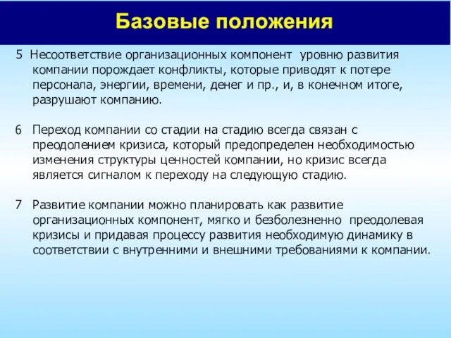 5 Несоответствие организационных компонент уровню развития компании порождает конфликты, которые приводят к