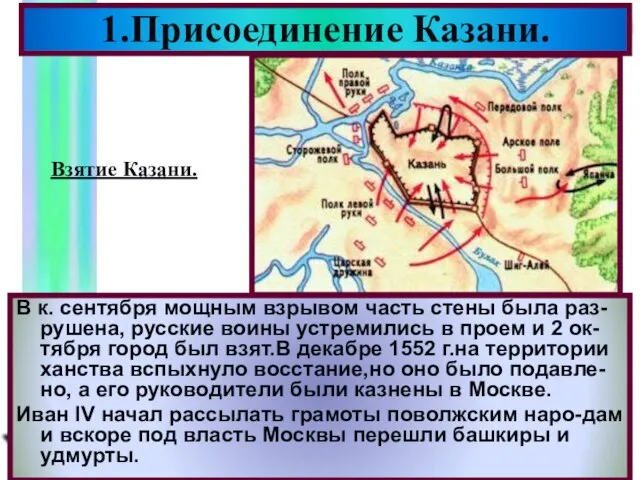 В к. сентября мощным взрывом часть стены была раз-рушена, русские воины устремились