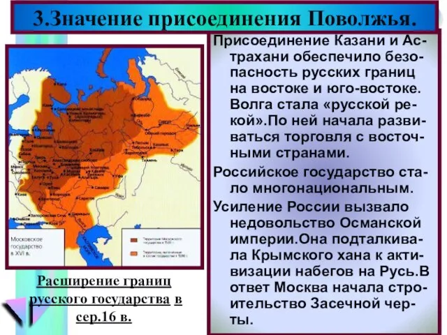 Присоединение Казани и Ас-трахани обеспечило безо-пасность русских границ на востоке и юго-востоке.