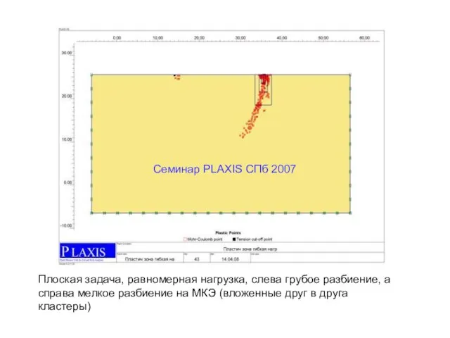 Семинар PLAXIS CПб 2007 Плоская задача, равномерная нагрузка, слева грубое разбиение, а