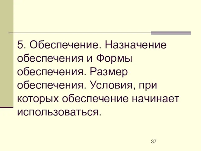 5. Обеспечение. Назначение обеспечения и Формы обеспечения. Размер обеспечения. Условия, при которых обеспечение начинает использоваться.