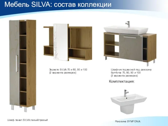 Мебель SILVA: состав коллекции Шкафчик подвесной под раковину Symfonia 70, 80, 90