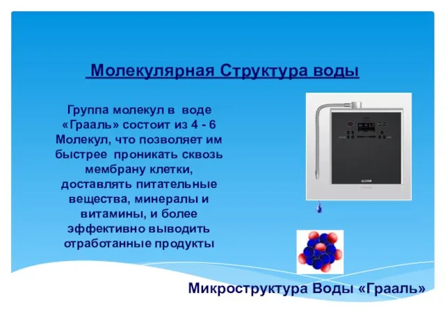 Молекулярная Структура воды Микроструктура Воды «Грааль» Группа молекул в воде «Грааль» состоит